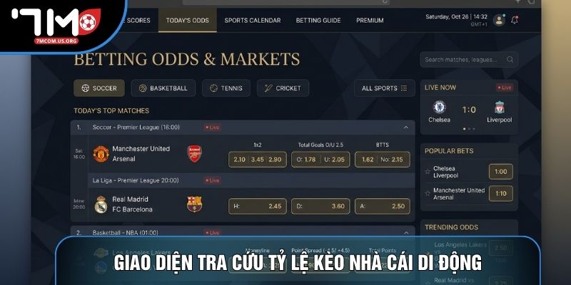 Giao diện tra cứu tỷ lệ kèo nhà cái di động